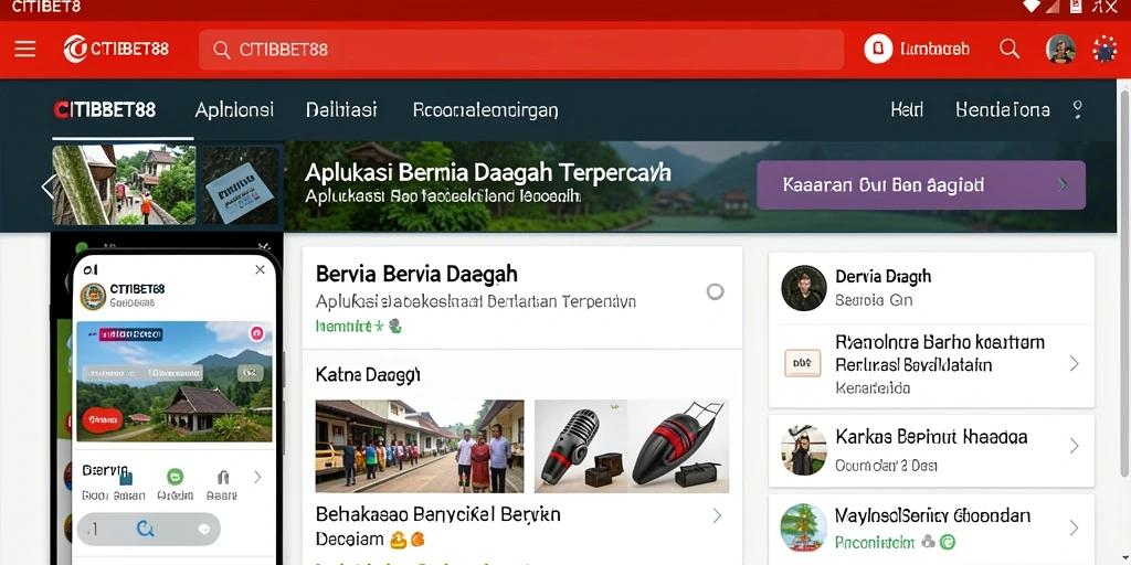 Tampilan antarmuka aplikasi CITIBET88 menampilkan berita daerah terbaru.
